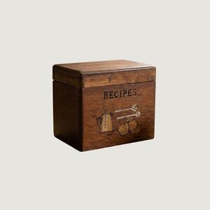 Vintage Giftcraft Wooden Recipe Box Mid Century MCM Kitchen Organizer with Cards